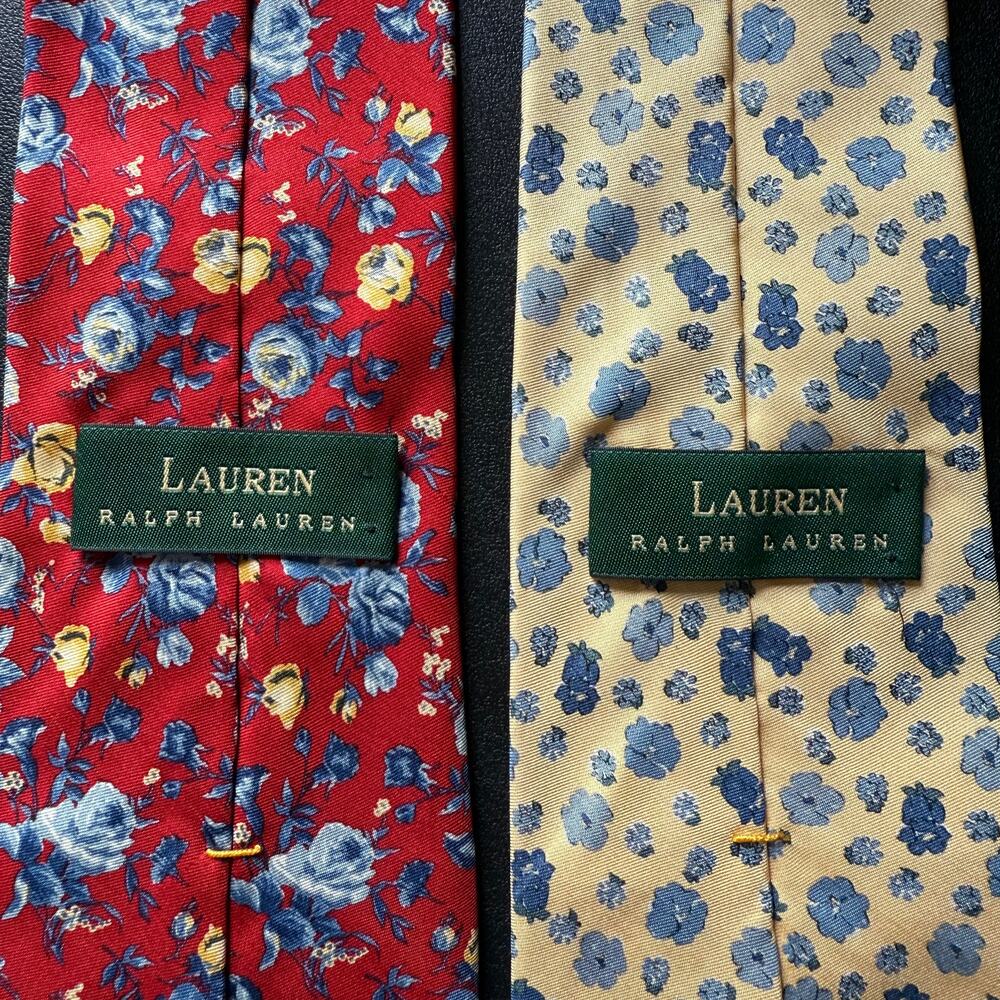 VTG LAUREN RALPH LAUREN Silk Floral Tie Duo 90s Classic Preppy Light Academia